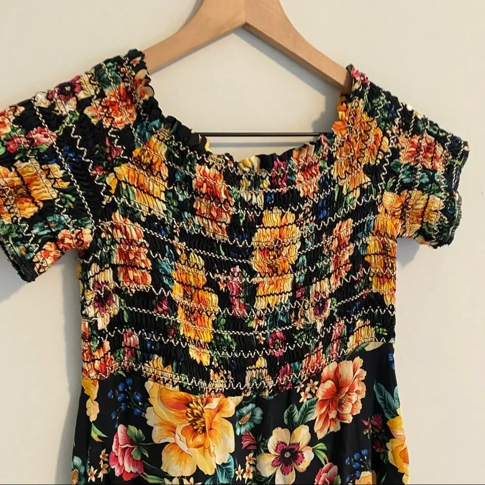 Farm Rio Anthropologie Smocked Floral Mini Dress SP - Picture 12 of 15